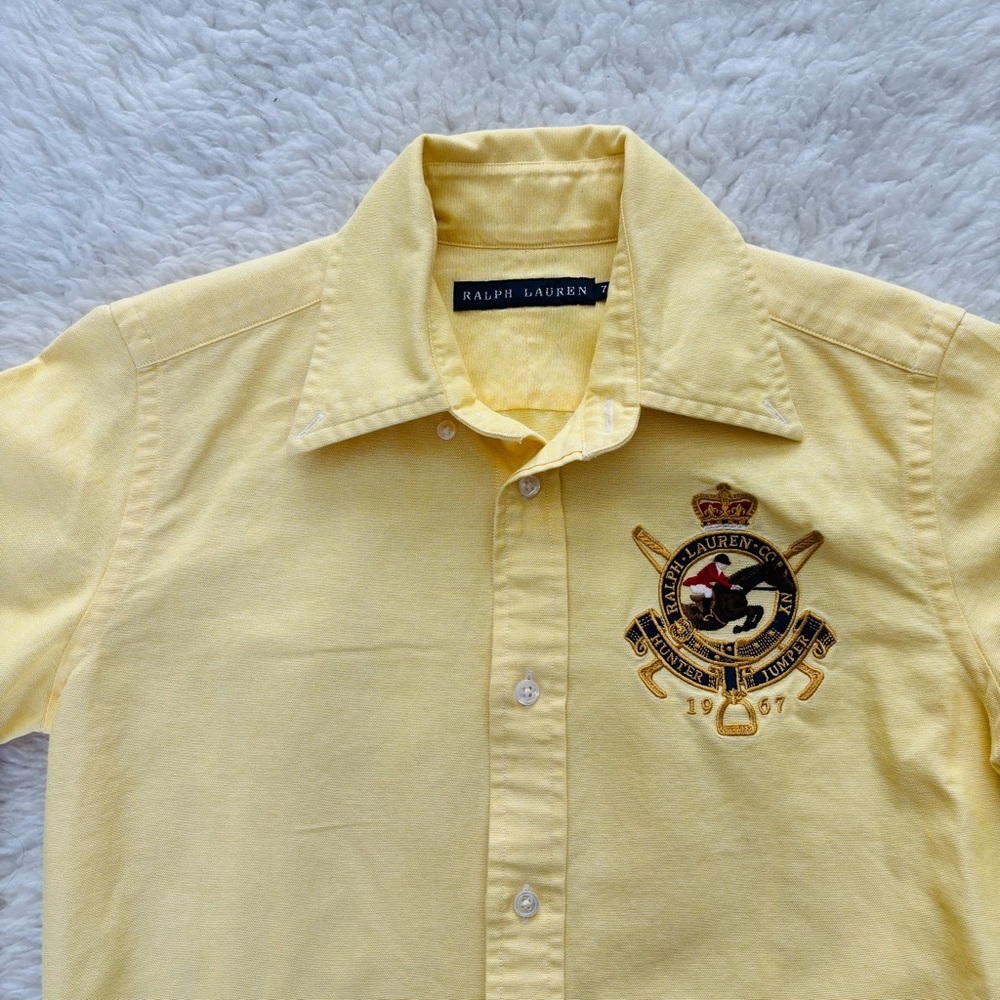 Ralph Lauren Yellow Embroidered Crest Button-Down Girls Kids Shirt size 7 - Picture 3 of 16